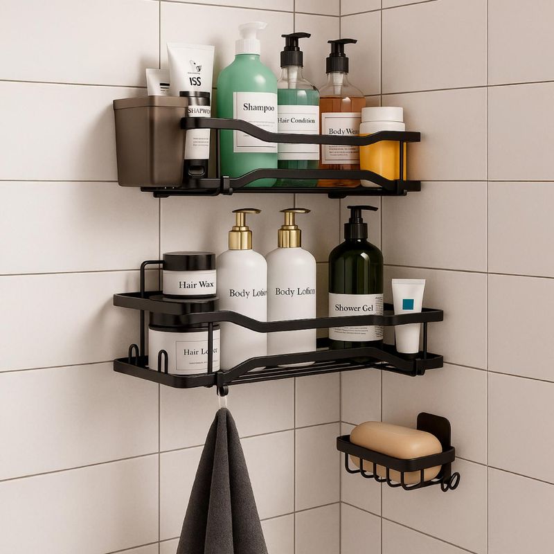 CASATUA - Organizador De Ducha Repisa Baño Jabonera Set 4 Inox Negro 2