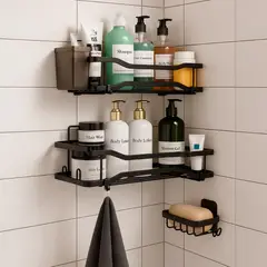 CASATUA - Organizador De Ducha Repisa Baño Jabonera Set 4 Inox Negro 2