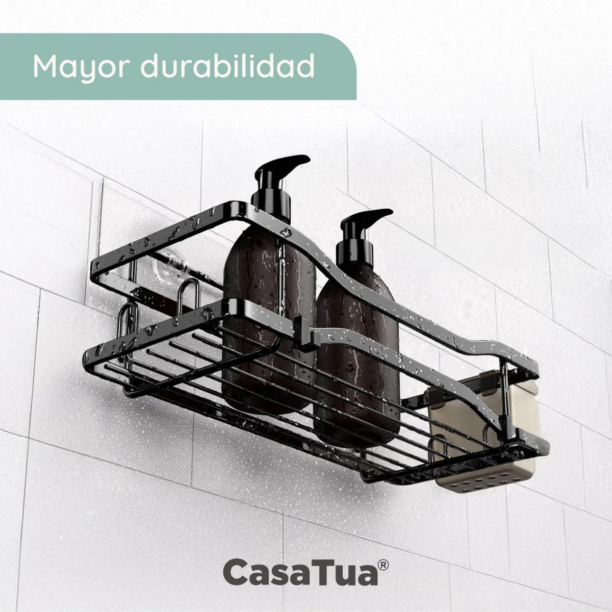 CASATUA - Organizador De Ducha Repisa Baño Jabonera Set 4 Inox Negro 2