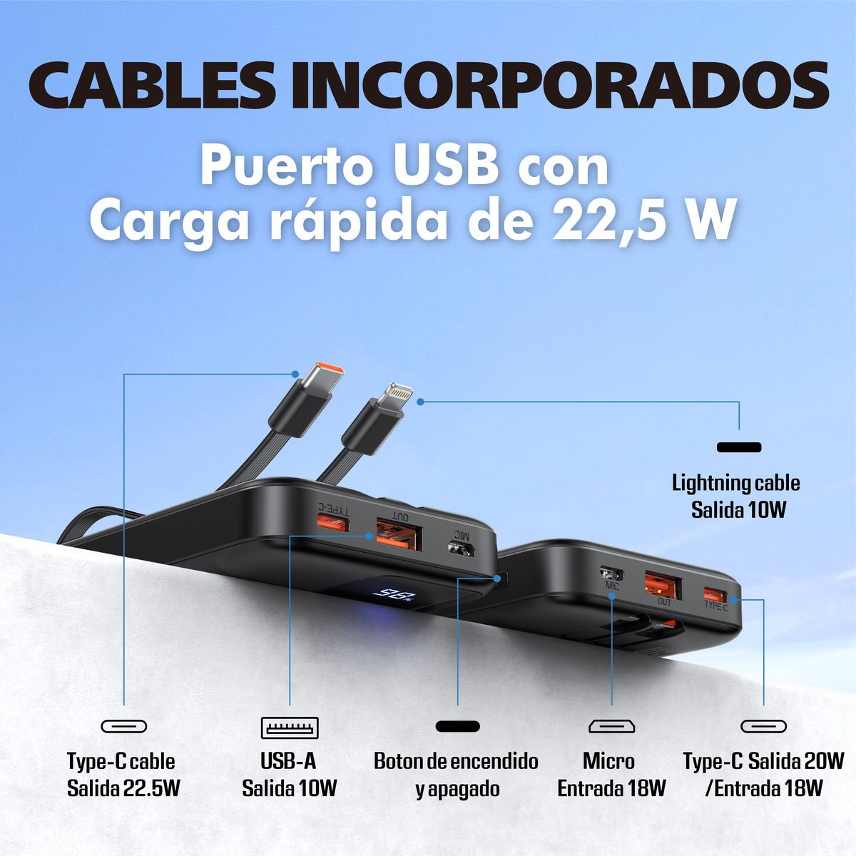 KBOD - Batería Externa Power Bank 10000mah Kbod Md-12411 Blanco