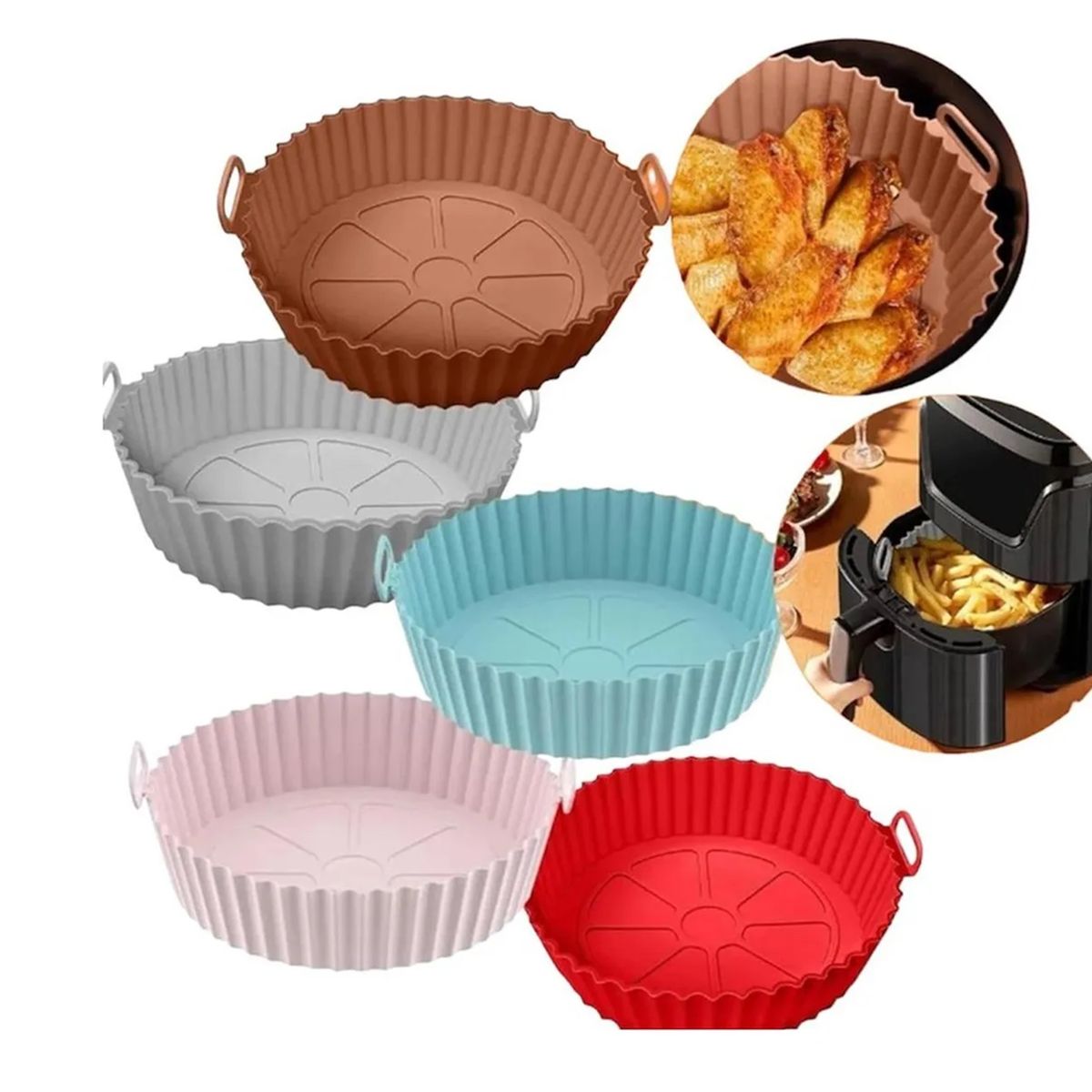 GENERICO - Pack X5 Moldes Bandeja Silicona Air Fryer Freidora Anti-adherente