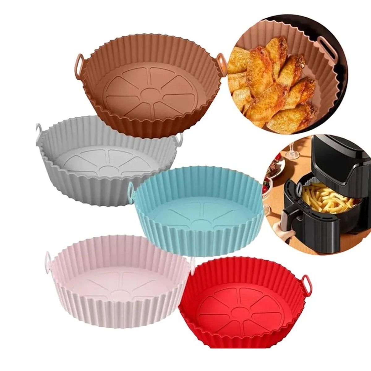 GENERICO - Pack X5 Moldes Bandeja Silicona Air Fryer Freidora Anti-adherente