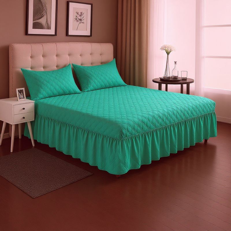 ARMONIA - Faldón Cama Doble Acolchado Plaza y Media + 1 Funda