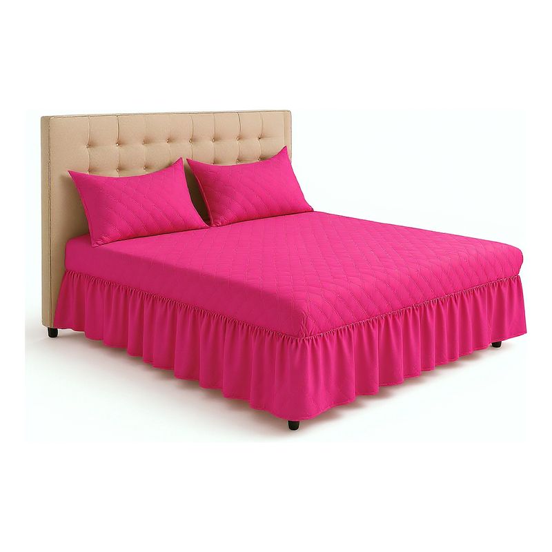 ARMONIA - Faldón Cama Doble Acolchado 2 Plazas + 2 Fundas Incluidas