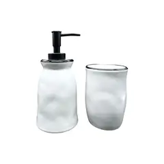 OEM - Set De Baño 2 Piezas Ceramica Jabon Porta Cepillo B&n