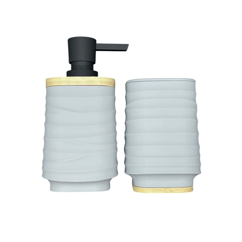 OEM - Set De Baño 2 Piezas Ceramica Jabon Porta Cepillo Gris