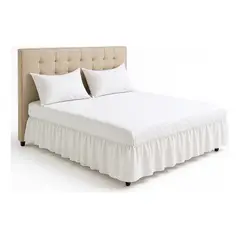 GENERICO - Set Faldón Doble Blanco 1.5 Plazas + Funda Lisa