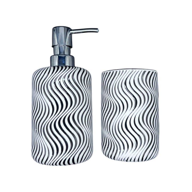 OEM - Set De Baño 2 Piezas Ceramica Jabon Porta Cepillo Cebra