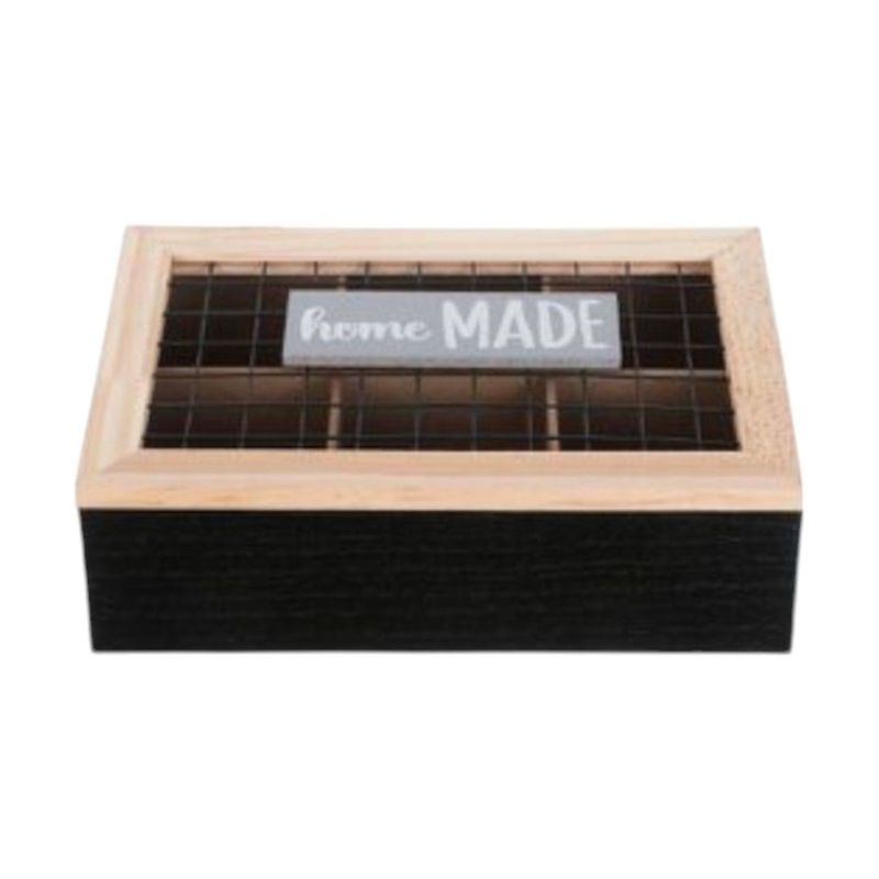 GENERICO - Caja De Té Mediana De Madera 6 Espacios Malla