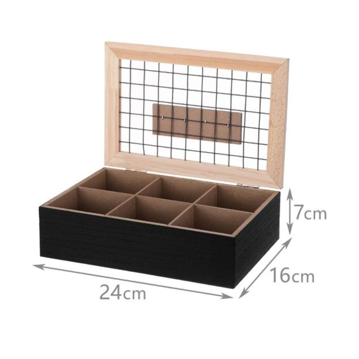 GENERICO - Caja De Té Mediana De Madera 6 Espacios Malla
