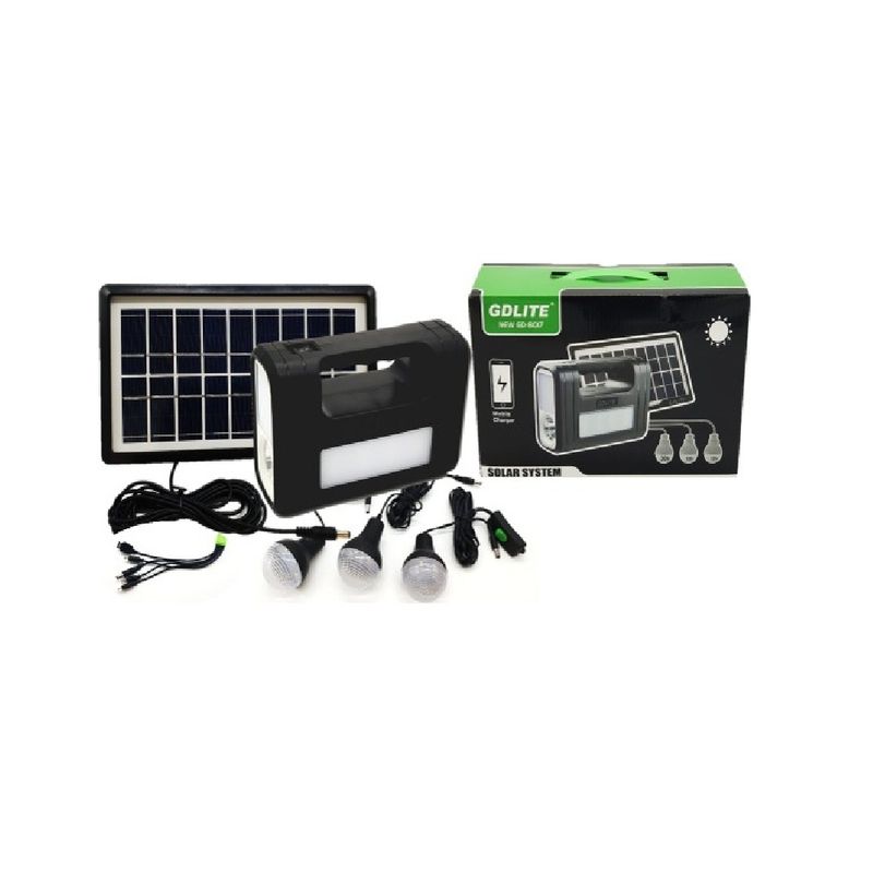 GENERICO - Kit Emergencia Camping Solar 3 Ampolletas Linterna+radio Mp3 Color Negro