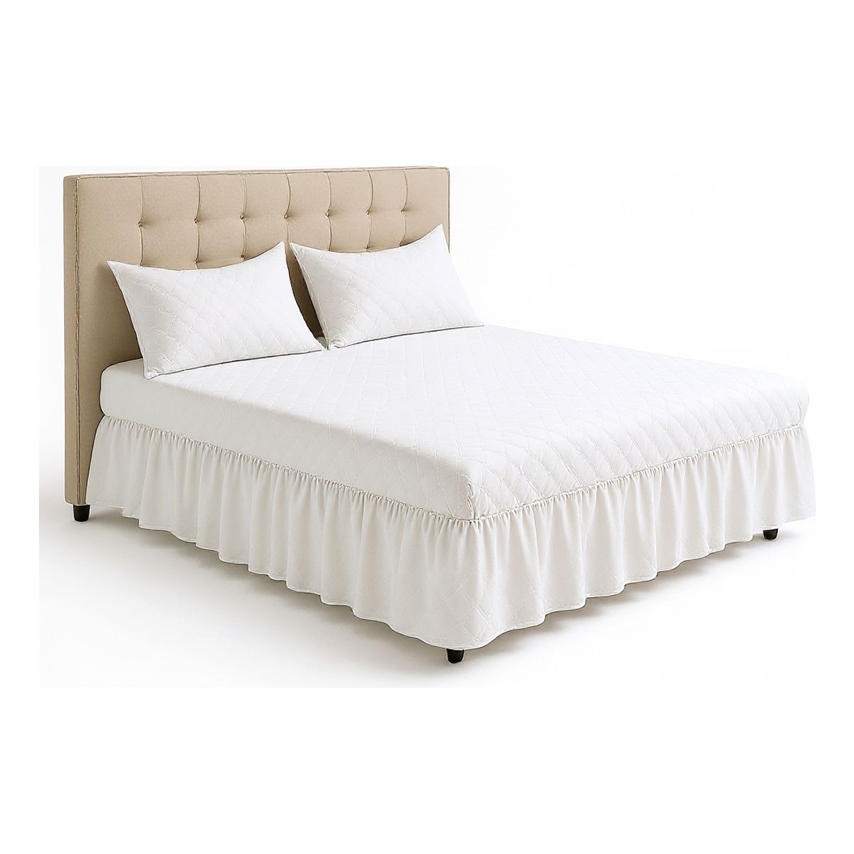 GENERICO - Juego de Faldón Doble Blanco Cama 15 Plazas + 2 Fundas Lisas