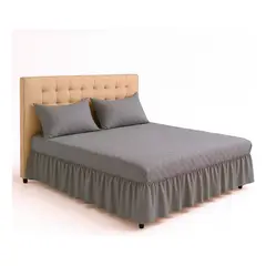 GENERICO - Juego de Faldón Doble Gris Acolchado Cama 15 Plazas + 2 Fundas
