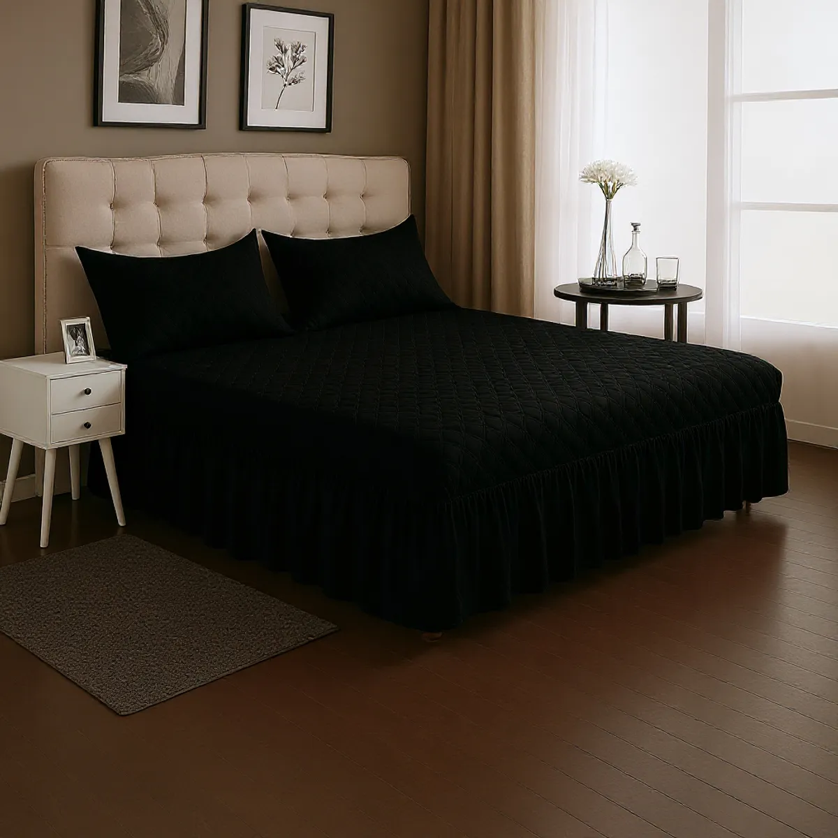 GENERICO - Prestigioso Juego de Faldón Doble Negro 20 Plz  Con Fundas