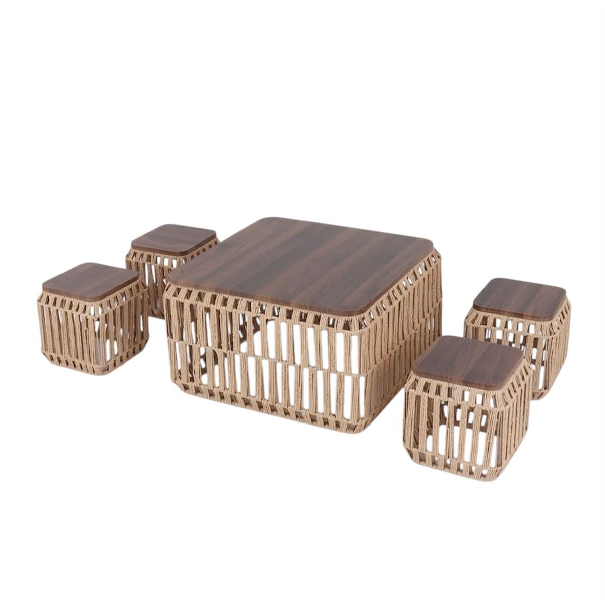 GENERICO - Juego De Muebles Mesa Centro Sillas Madera Y Tejido Deco