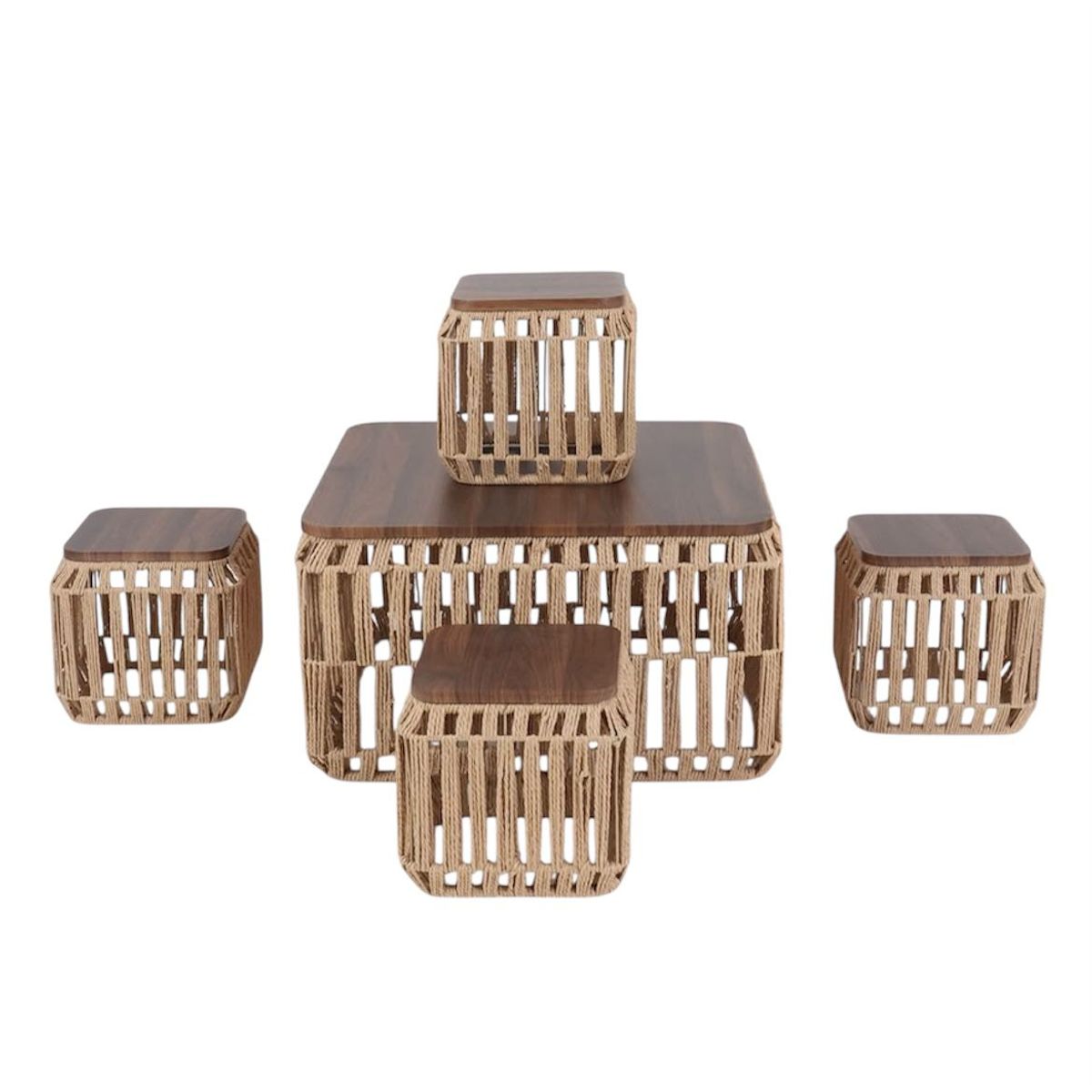 GENERICO - Juego De Muebles Mesa Centro Sillas Madera Y Tejido Deco