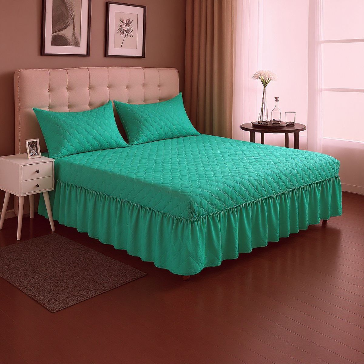 ARMONIA - Faldón Cama Doble King Acolchado Con Fundas Incluidas