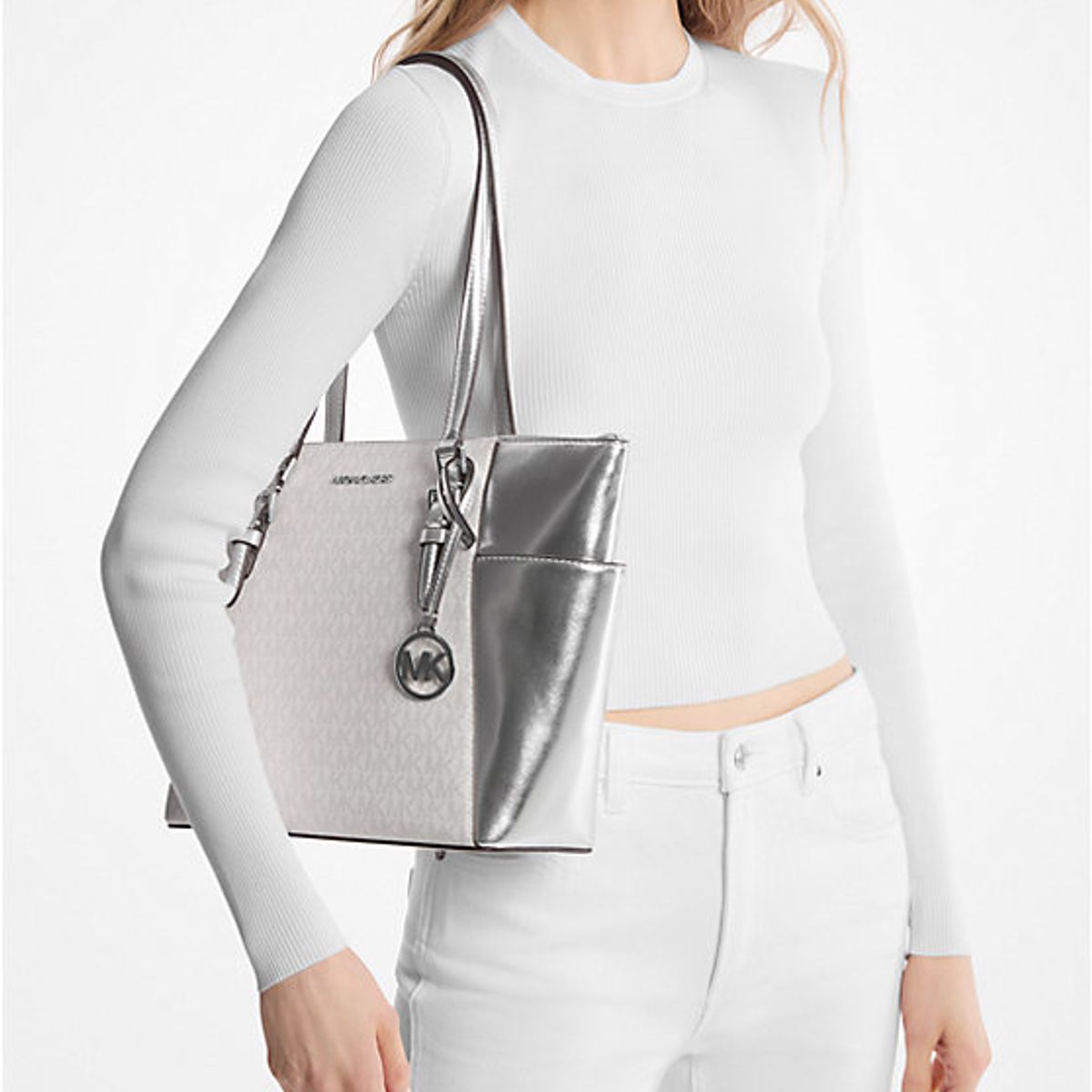 MICHAEL KORS - Cartera de mano Michael Kors Charlotte mediana Color blanca plata