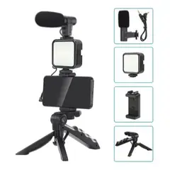 GENERICO - Estabilizador Celular Kit Grabación Trípode Micrófono Led Color Negro