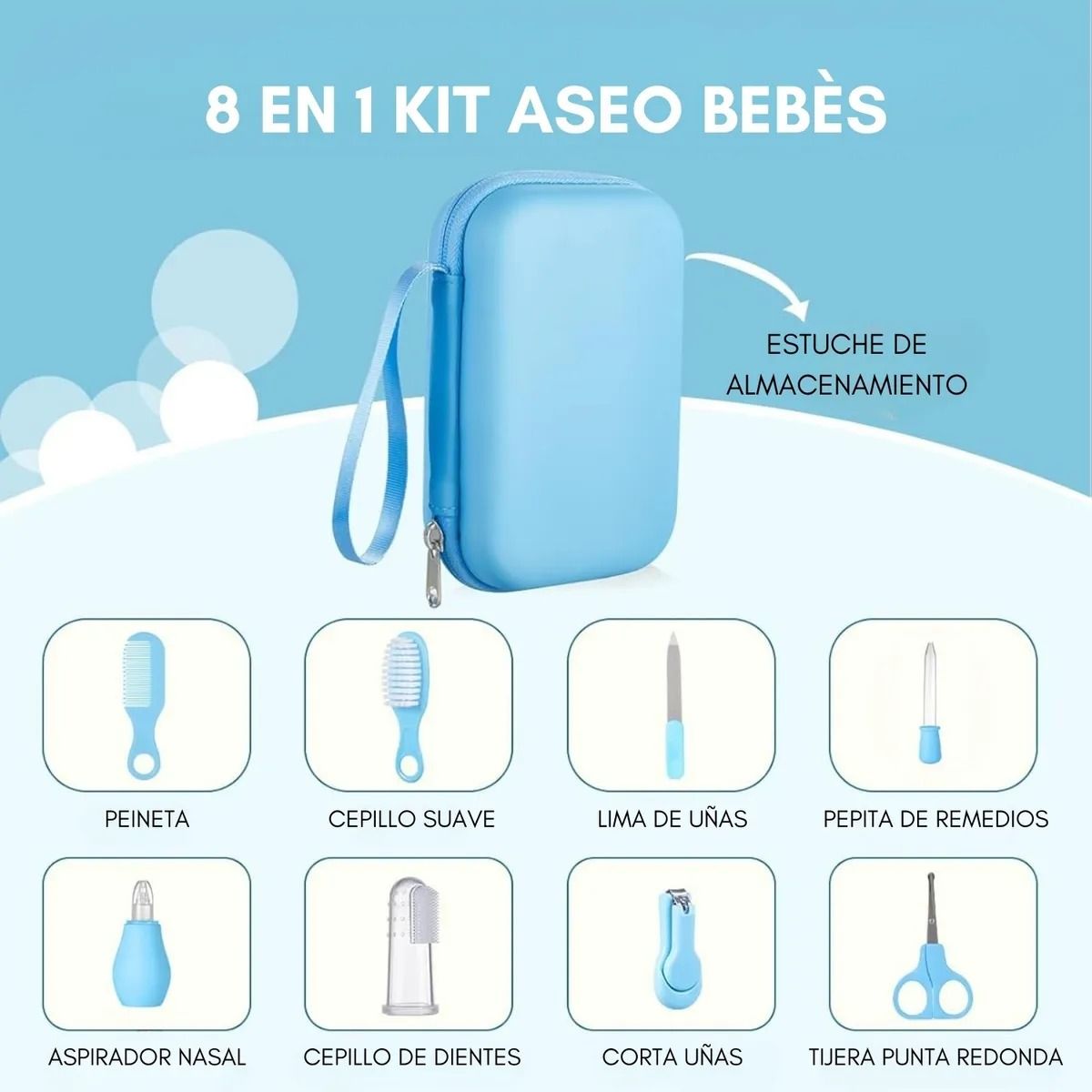 GENERICO - Kit Aseo Para Bebés Cepillo De Pelo Cortaúñas Nariz Limpio