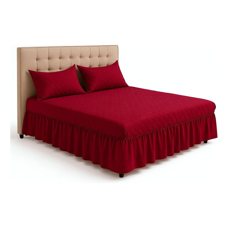 ARMONIA - Faldón Cama Doble Acolchado King + 2 Fundas Elegante