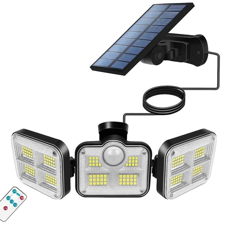 GENERICO - Luz Solar Foco Triple Cabezal Con Sensor De Movimientos Negro Con Cable
