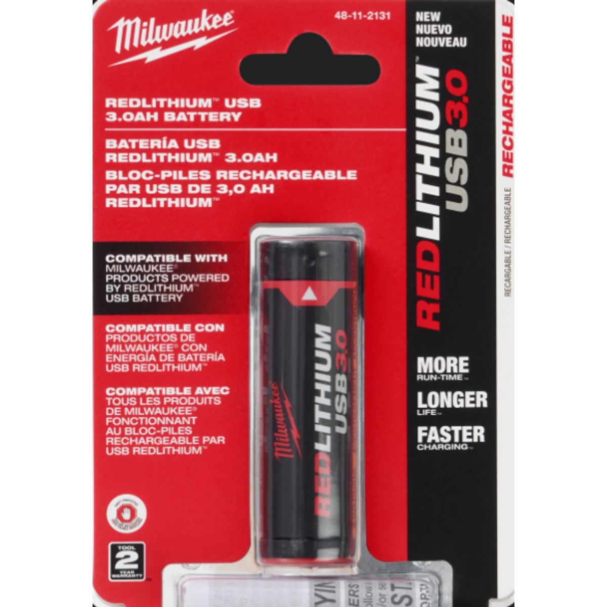 MILWAUKEE - batería USB REDLITHIUM 3.0 (modelo 48-11-2131 R) de Milwaukee