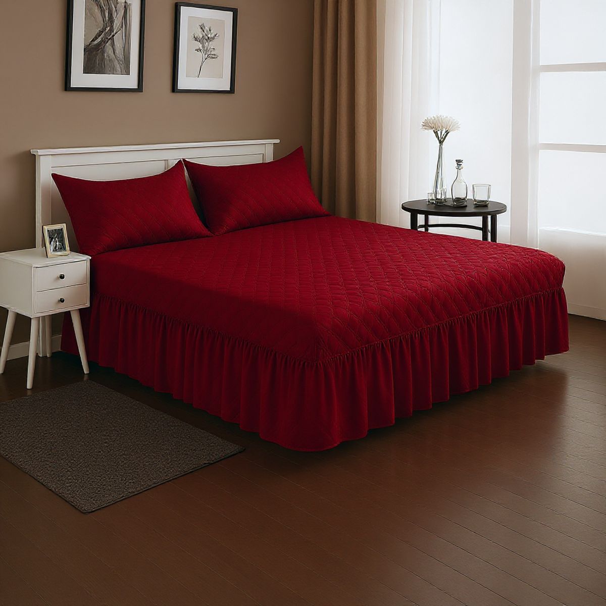 ARMONIA - Faldón Cama Doble Acolchado King + 2 Fundas Elegante