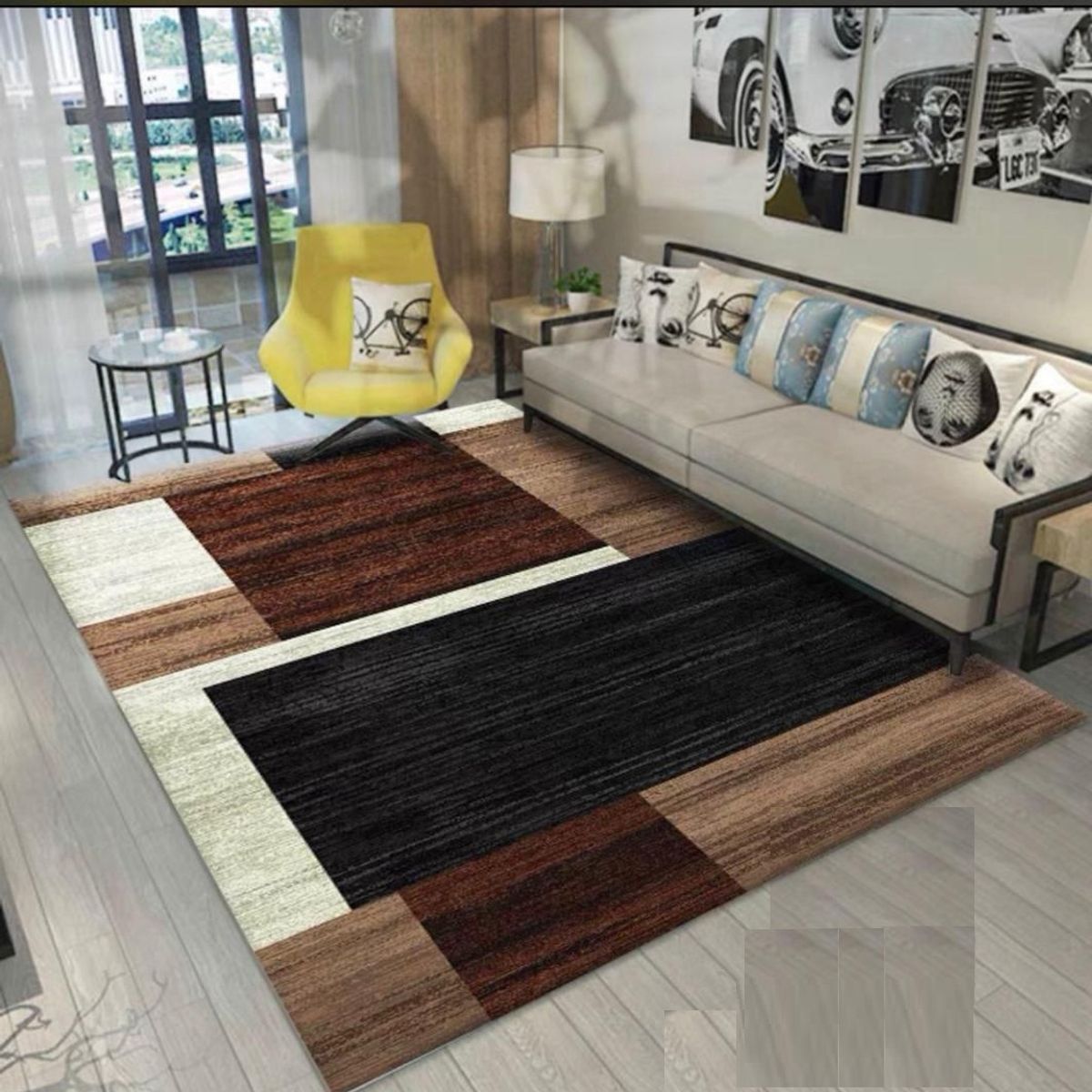 GENERICO - ALFOMBRA PARA LIVING 200X240 DISEÑO CUADRO MARRON WYM