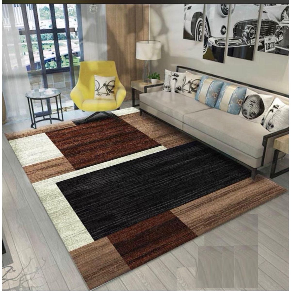 GENERICO - ALFOMBRA PARA LIVING 200X240 DISEÑO CUADRO MARRON WYM