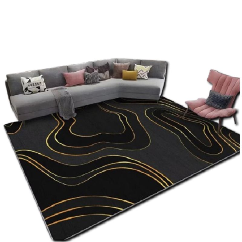 GENERICO - ALFOMBRA PARA LIVING 200X240 NEGRO LINEAS DORADA WYM