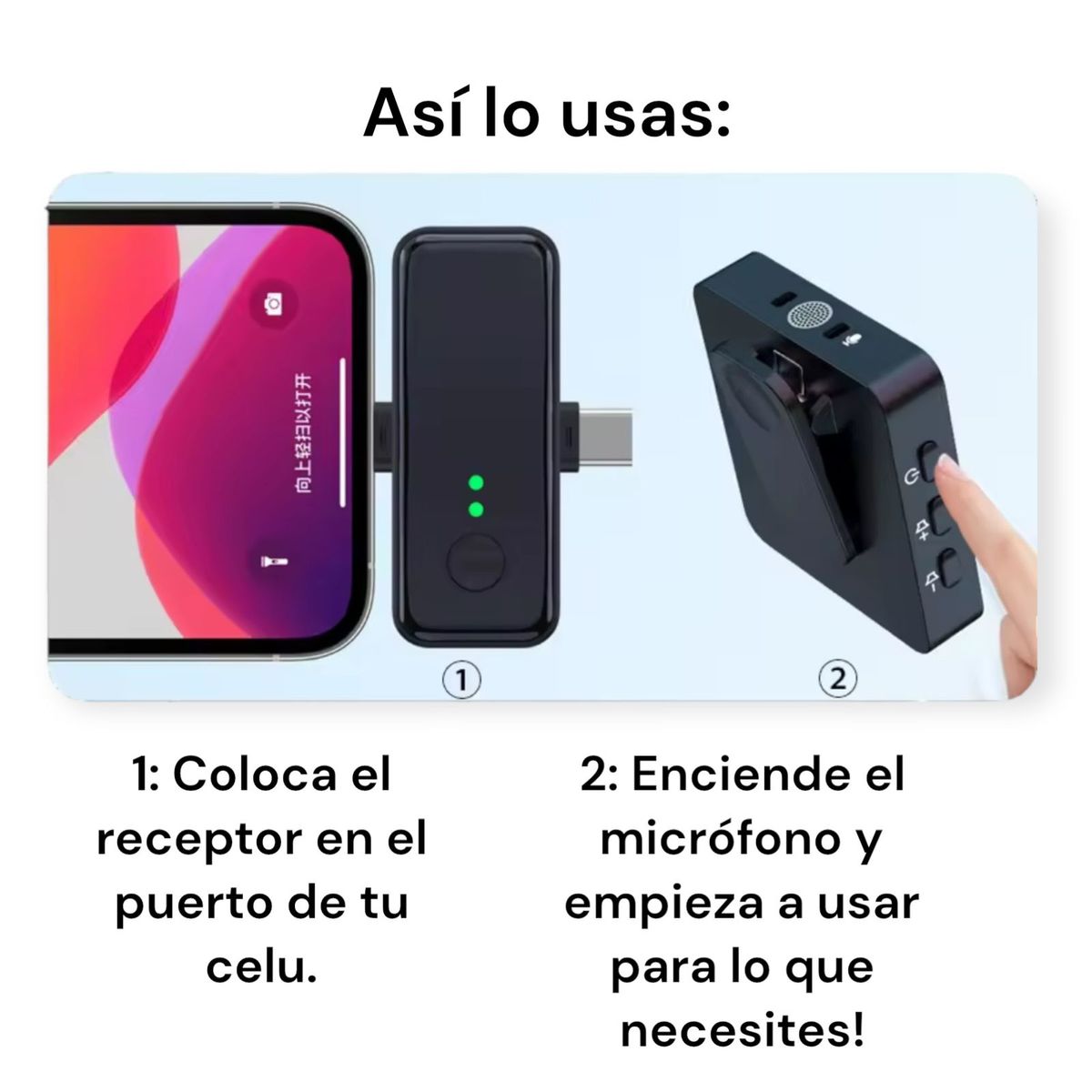 GENERICO - Pack 2 Microfonos Inalambrico Dual Para Iphone y Android Negro