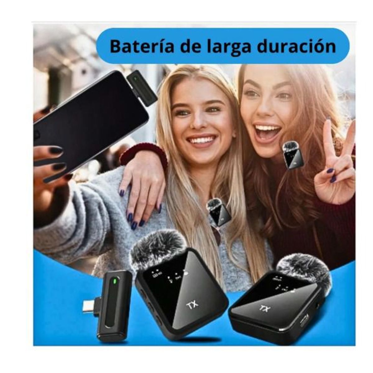 GENERICO - Pack 2 Microfonos Inalambrico Dual Para Iphone y Android Negro