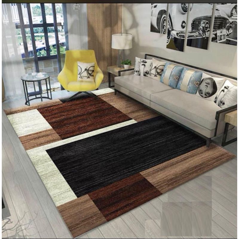 GENERICO - ALFOMBRA CON DISEÑO 200X240 CUADRO MARRON  ANTIDESLIZANTE DELGADA