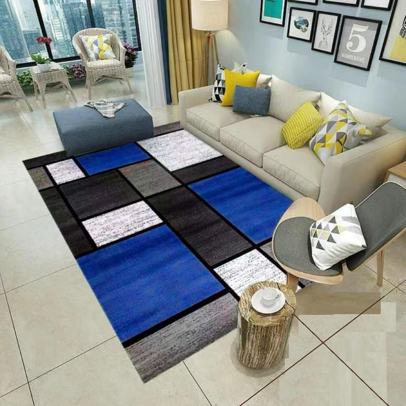 GENERICO - ALFOMBRA CON DISEÑO 200X240 CUADRO AZUL ANTIDESLIZANTE DELGADA