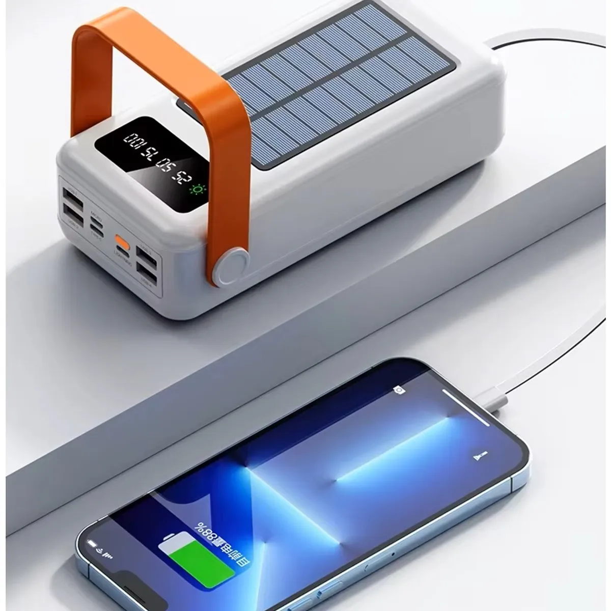 STARTECHOFFICE - Batería Portátil Power Bank Solar 40000mAh Cables Integrados Luz LED