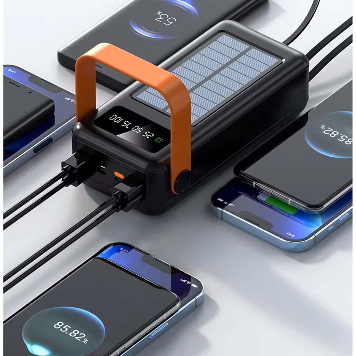 GENERICO - Banco Energía Solar 40000 mAh PowerBank Linterna LED Cables Integrados