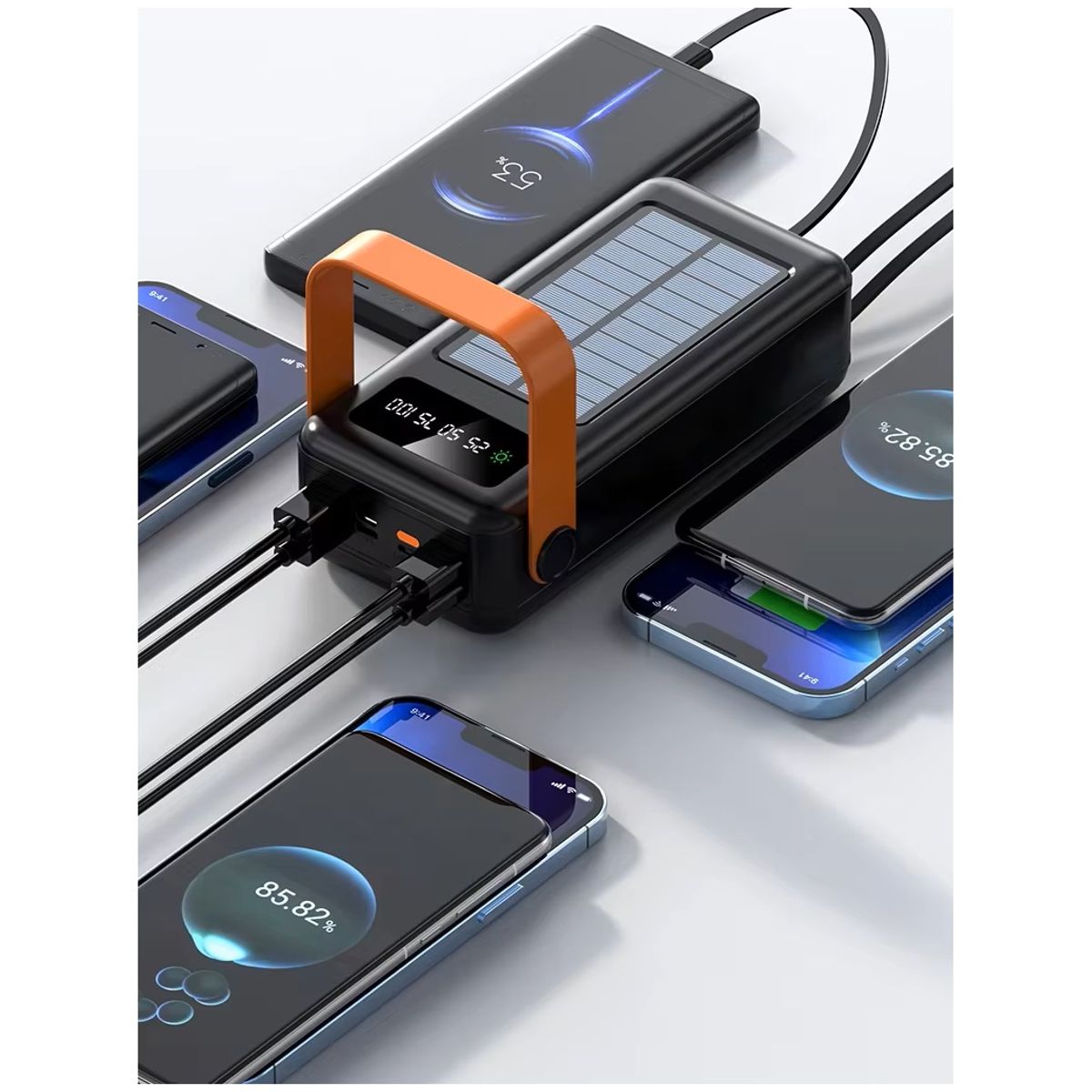 GENERICO - Banco Energía Solar 40000 mAh PowerBank Linterna LED Cables Integrados