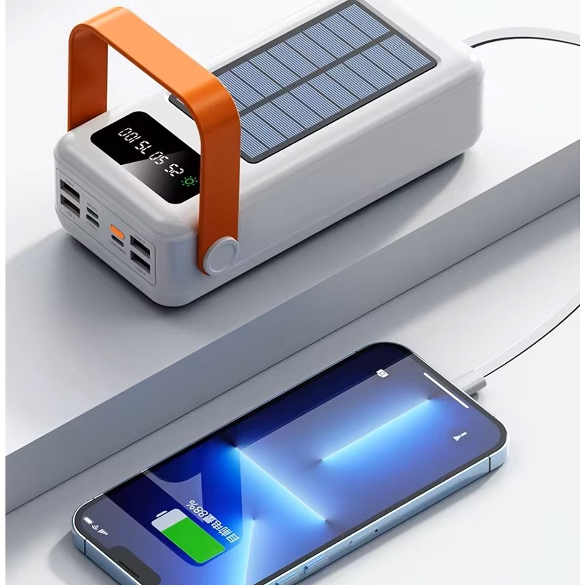 GENERICO - Banco Energía Solar 40000 mAh PowerBank Linterna LED Cables Integrados