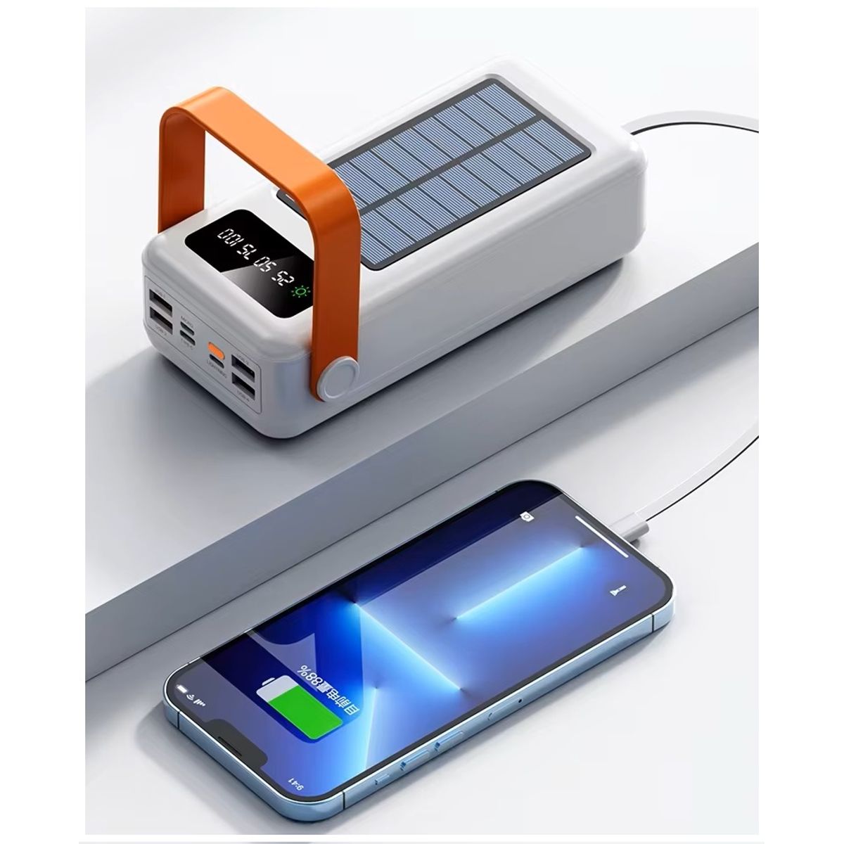 GENERICO - Banco Energía Solar 40000 mAh PowerBank Linterna LED Cables Integrados