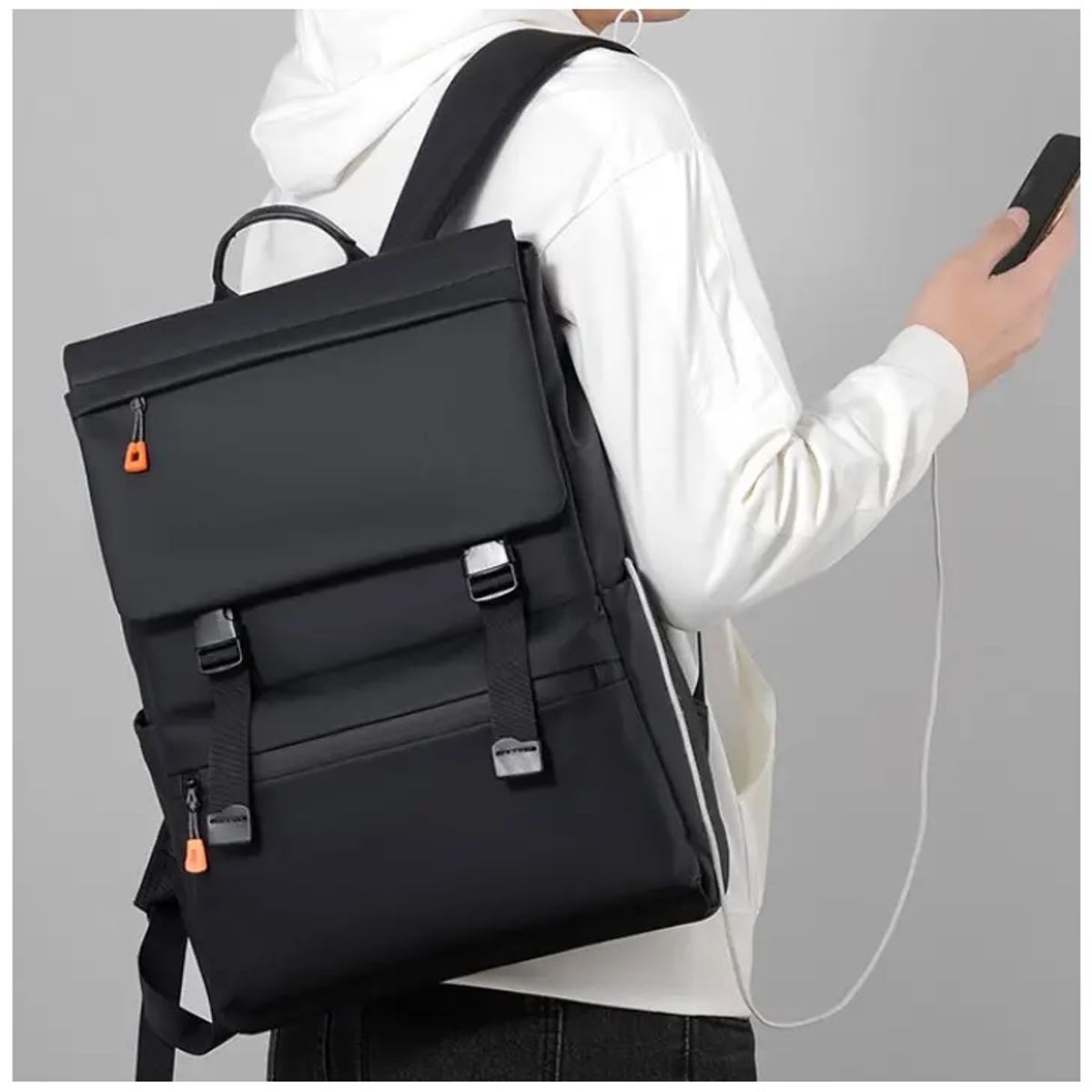 GENERICO - Mochila Premium Negro Impermeable con Carga USB y Estilo Sofisticado