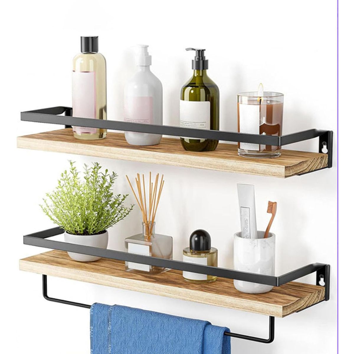 GENERICO - 2 Piezas De Repisas Flotantes Para Pared Con Toallero-Marrón