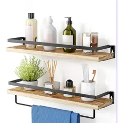 GENERICO - 2 Piezas De Repisas Flotantes Para Pared Con Toallero-Marrón