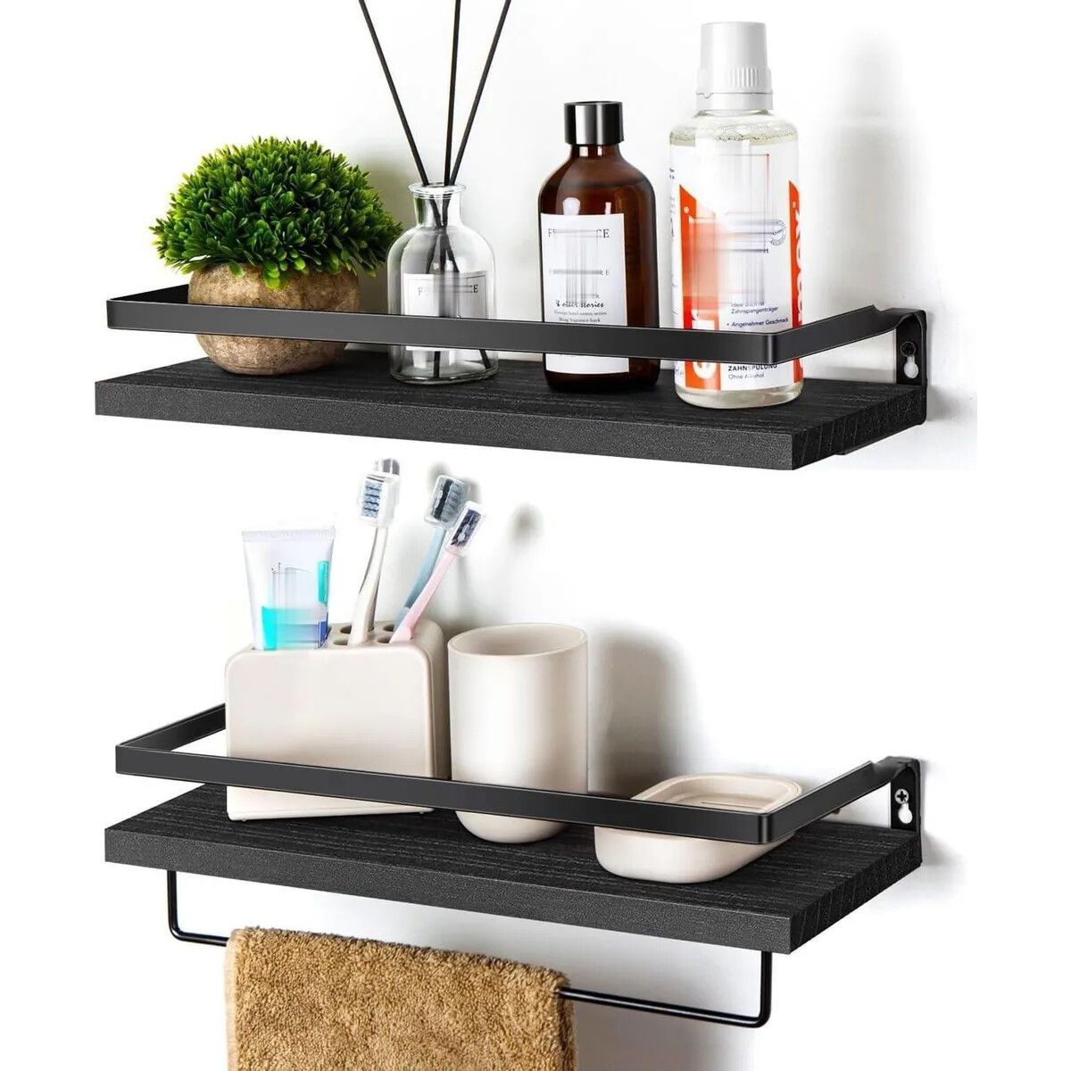 EINICIO - 2 Piezas De Repisas Flotantes Para Pared Con Toallero-Negro