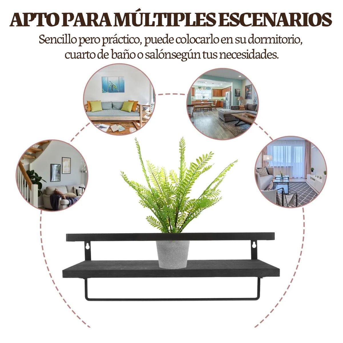 EINICIO - 2 Piezas De Repisas Flotantes Para Pared Con Toallero-Negro
