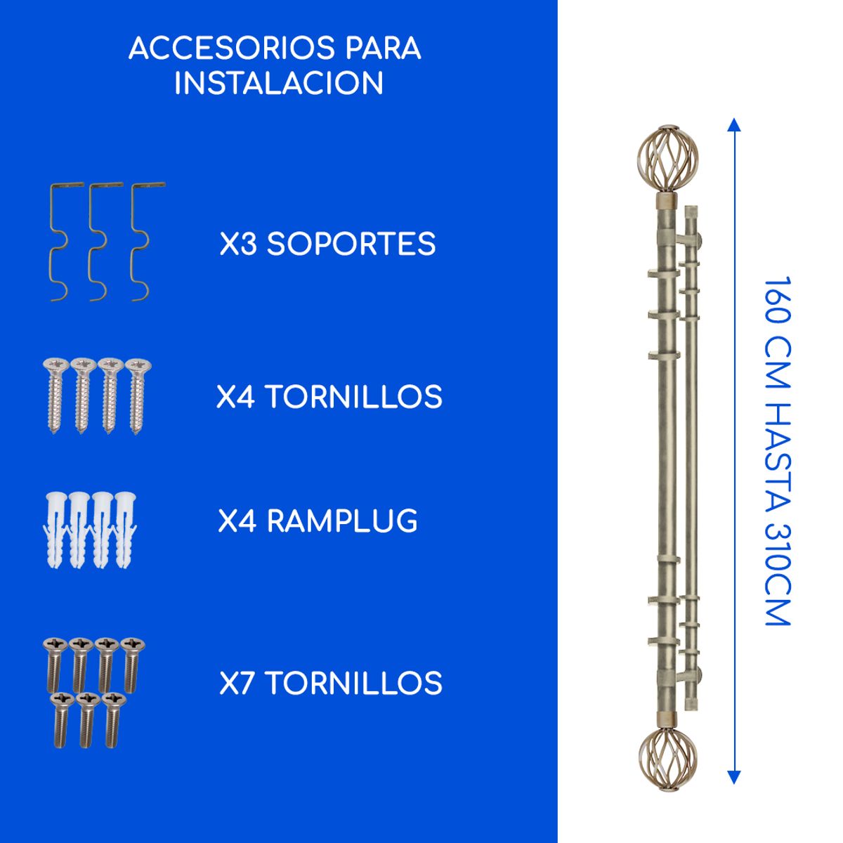 GUIZA - Barras De Cortina 19mm Extensibles Metálicas 160-300 Cm Guiza