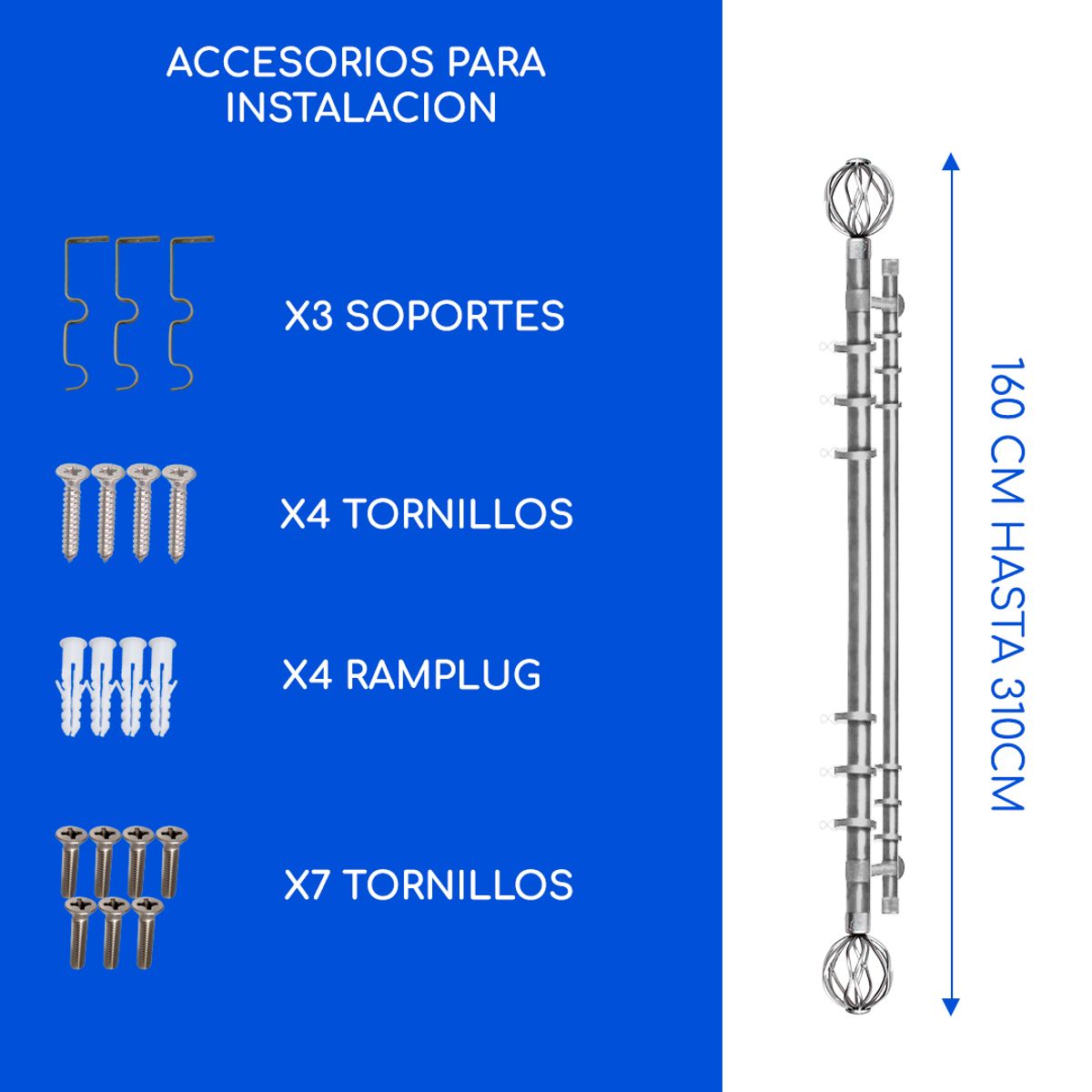 GUIZA - Barras De Cortina 19mm Extensibles Metálicas 160-300 Cm Guiza