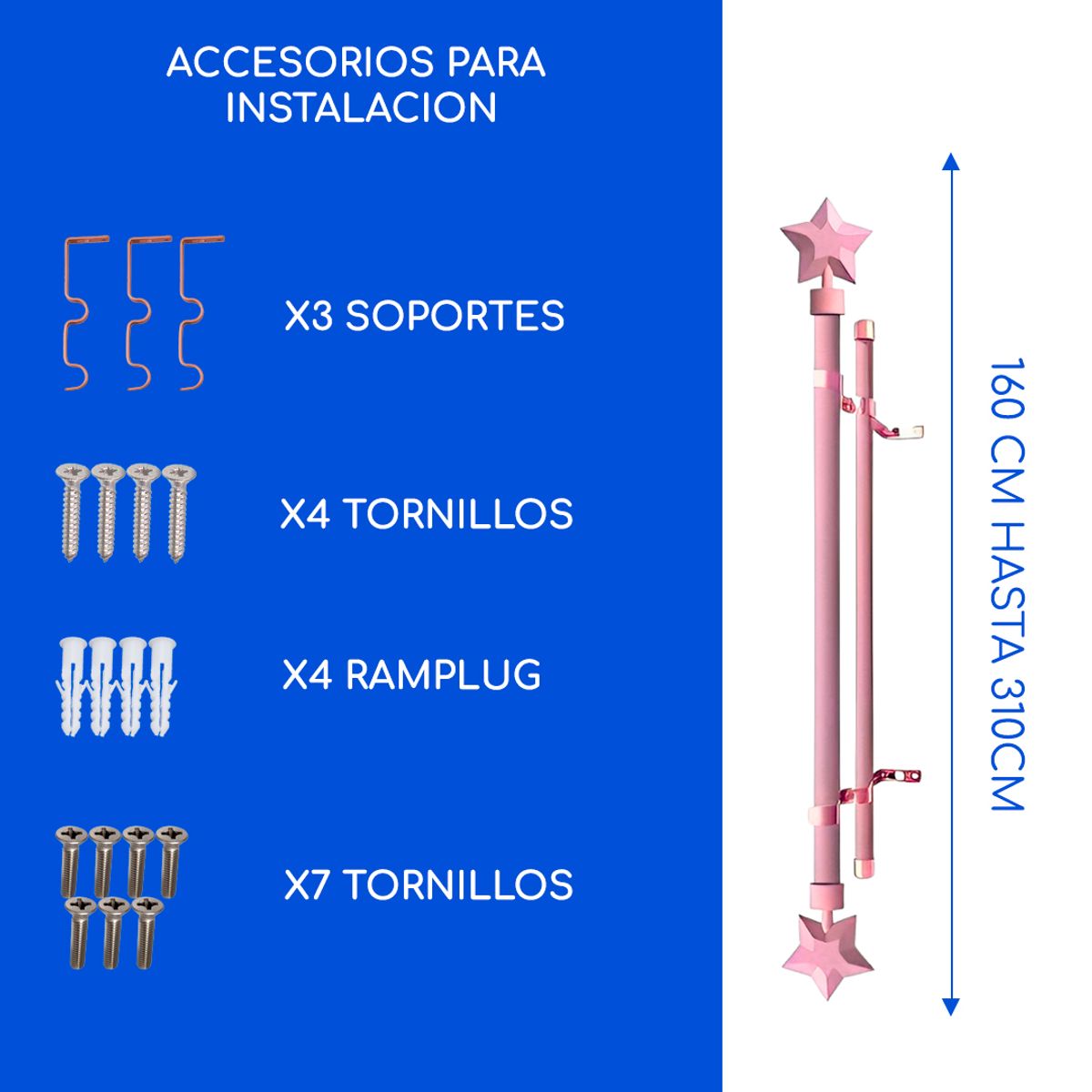 GUIZA - Barras De Cortina 19mm Extensibles Metálicas 160-300 Cm Guiza