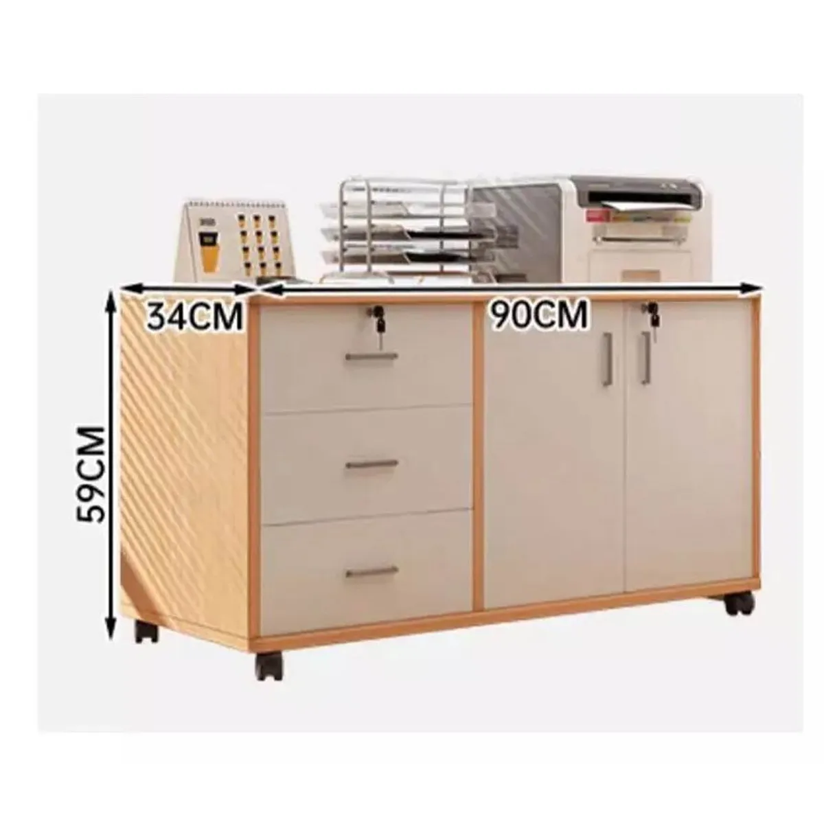 MUNDO MAGIA - Cajonera Oficina Archivador Gabinete Con Llave Ruedas Blanco