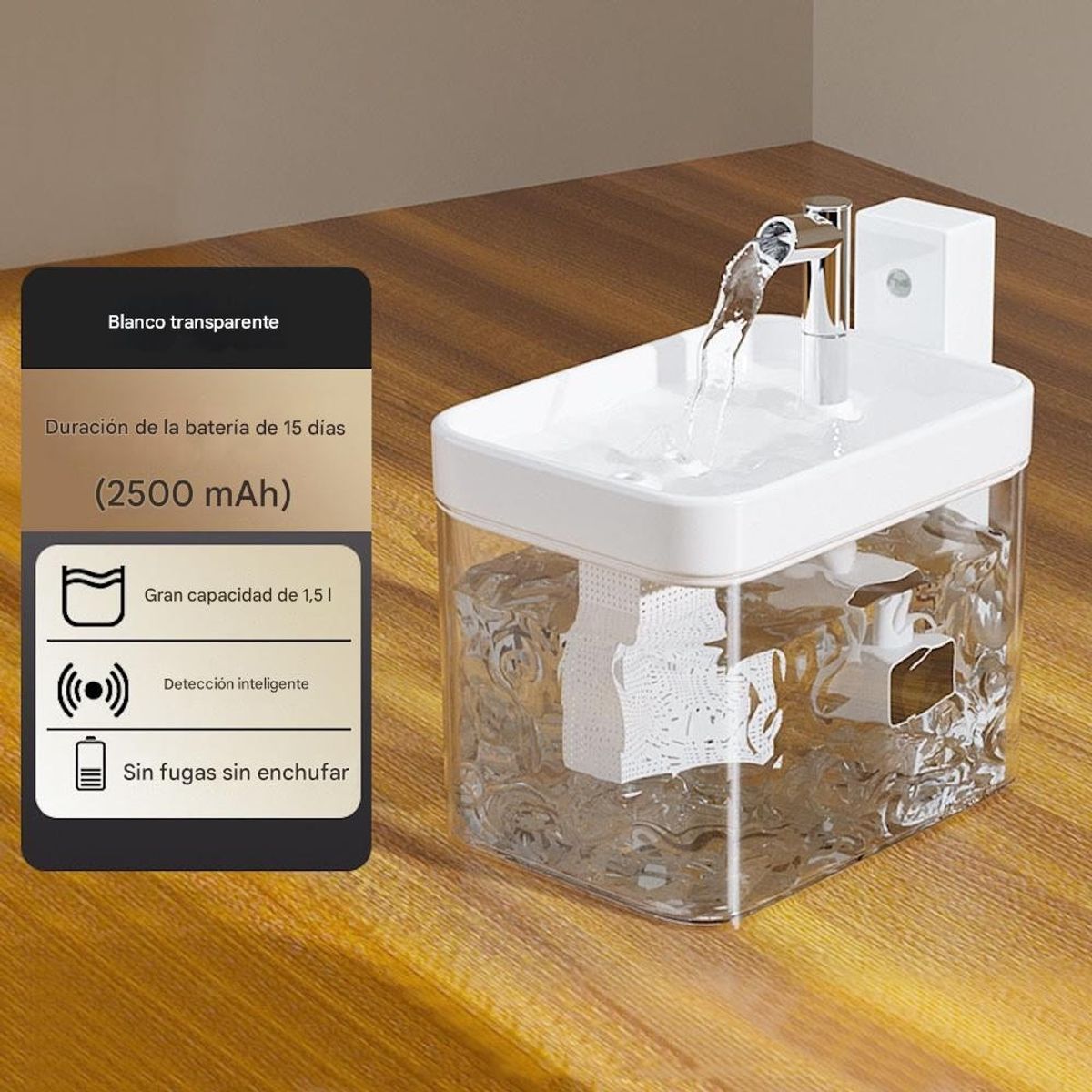 MUNDO MAGIA - Bebedero Mascota Con Sensor Gatos Perros Fuente Agua 1500ml